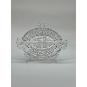 Vintage Anchor Hocking Clear Glass 2 Part Divided Relish Dish Stars & Bars
